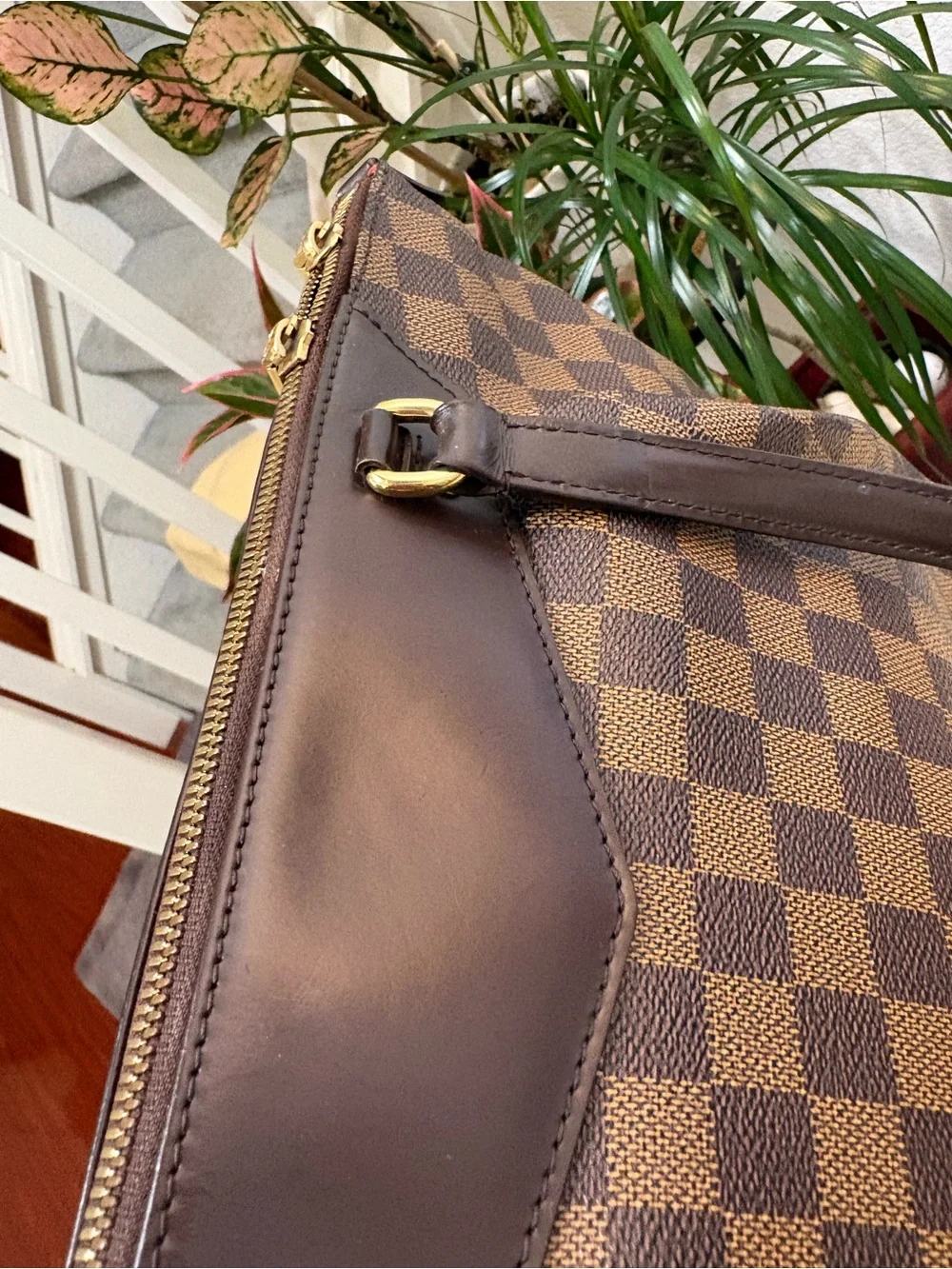 Louis Vuitton Brown Damier Ebene Check Canvas Tote with Gold Hardware
